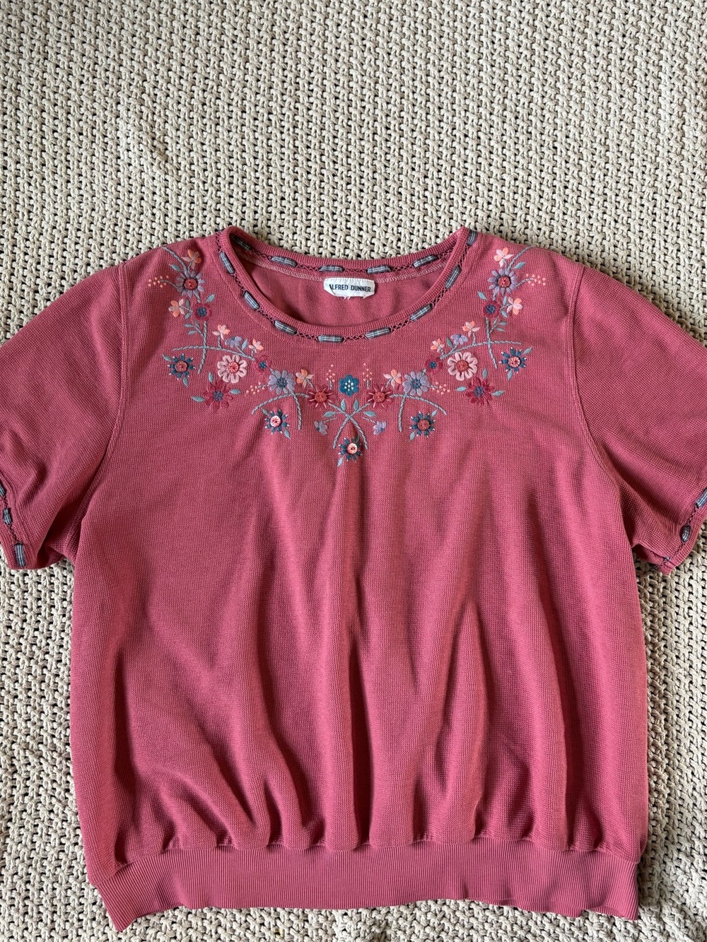 HOST PICK!! Alfred Dunner Rose-Pink Floral Embroidered Short-Sleeve Top